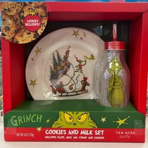 Grinch Cookies and Milk set ceramic plate milk jug with cookies set holiday